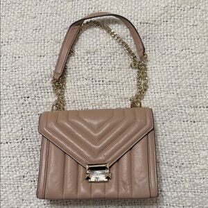 Michael Kors Tan Quilted Shoulder Bag With Gold Chain